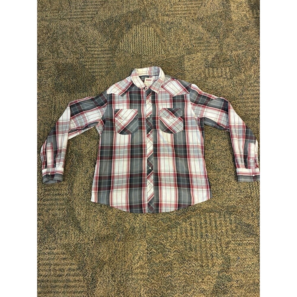 π₯VTG LEVI'S LONG SLEEVE BUTTON-UP PEARL SNAP PLAID MEN'S SHIRT, VGC, SZ LARGE